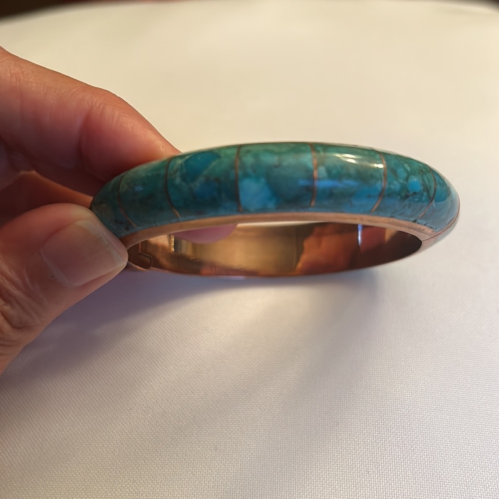 Jay King Genuine Turquoise and Brass Hinged Bracelet - Picture 2 of 5